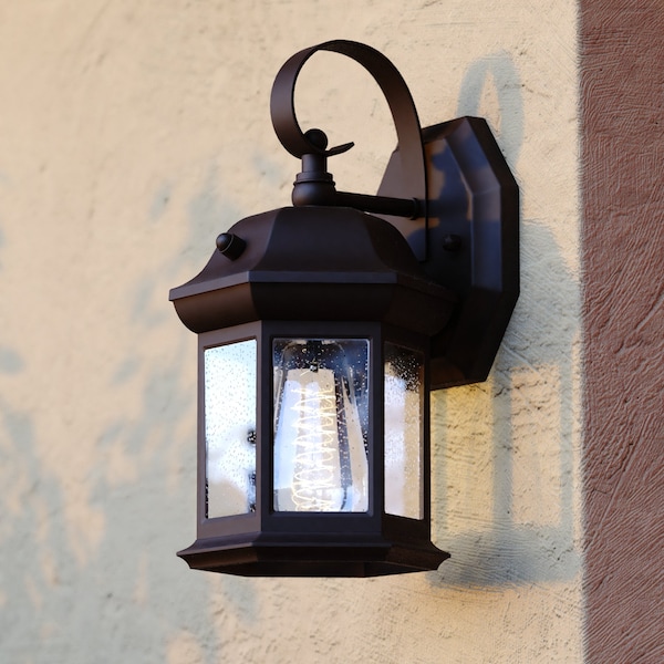 Vaxcel Wellington Aluminum 6-in. 1 Light Dusk to Dawn Medium Bronze Outdoor Wall Lantern Clear Glass T0738 - main